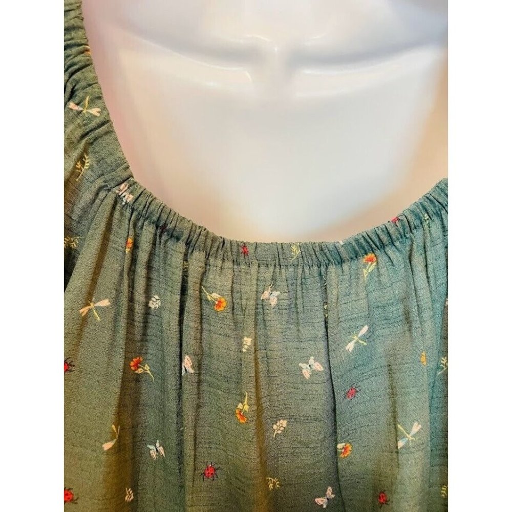 Lauren Conrad Top Shirt Peasant Women’s Size XXL Flower Butterfly Green Boho - Picture 8 of 10
